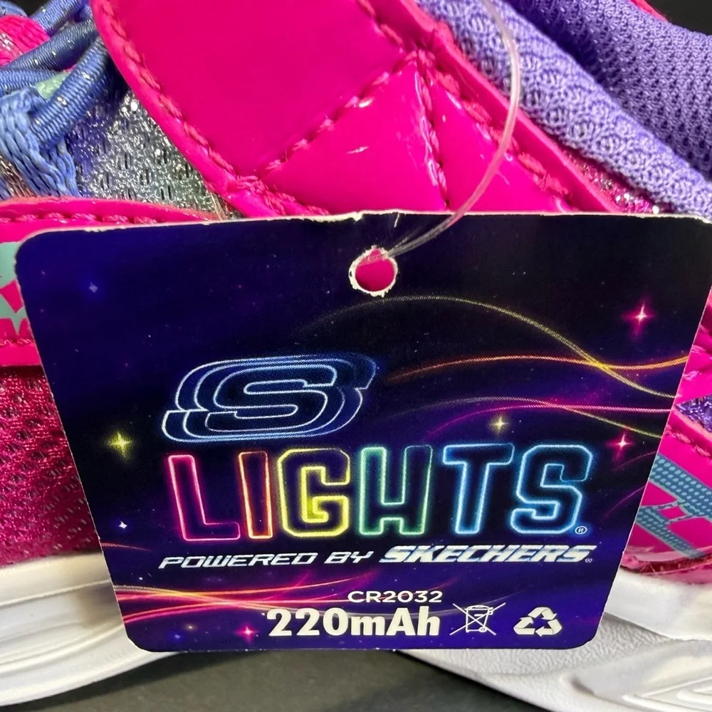 Skechers S-Lights Kids' Vibrant Pink and Purple light up Sneakers - Picture 7 of 8